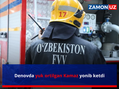 Деновда юк ортилган Камаз ёниб кетди