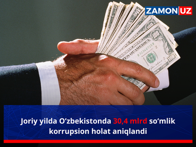 Joriy yilda O’zbekistonda 30,4 mlrd so‘mlik korrupsion holat aniqlandi