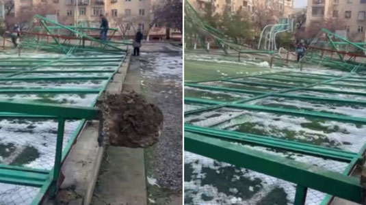 Тошкентдаги мактабда футбол майдони панжаралари қулаб тушди