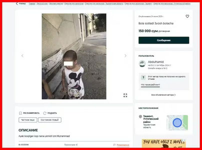 Toshkentda yana 3 yoshli bola OLX‘da sotuvga qo‘yildi