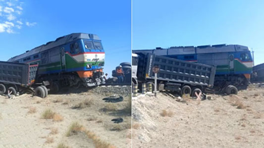 Қорақалпоғистонда юк машинаси йўловчи поезди билан тўқнашиб кетди