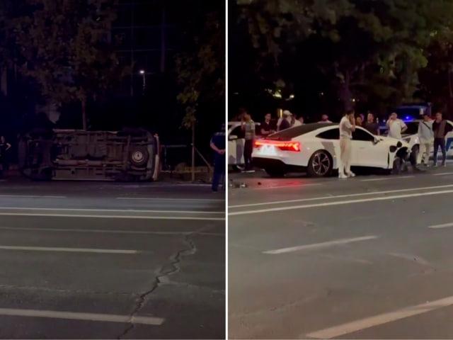 Тошкентда Audi билан тўқнашган Тез ёрдам машинаси ағдарилиб кетди